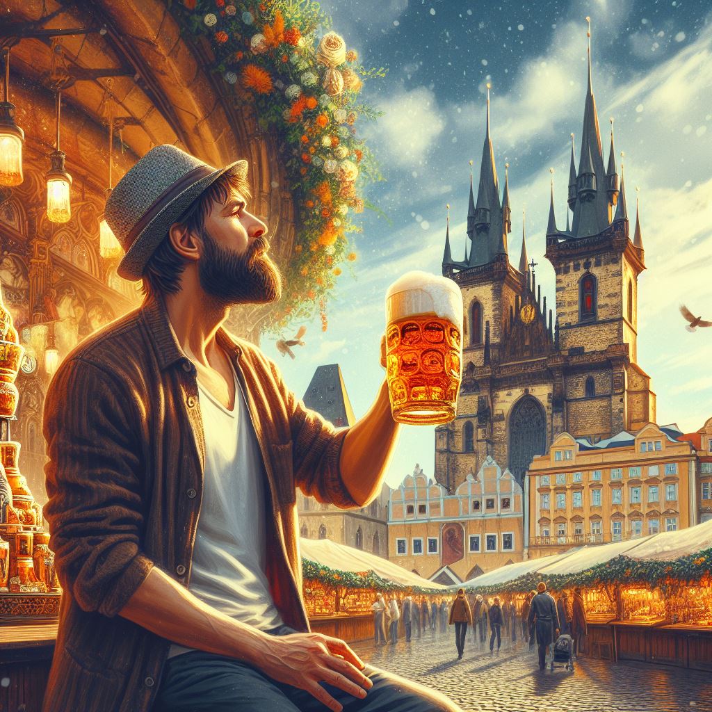 Bier trinken auf dem Ostermarkt in Prag